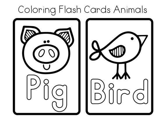Animal printable coloring flashcards instant download