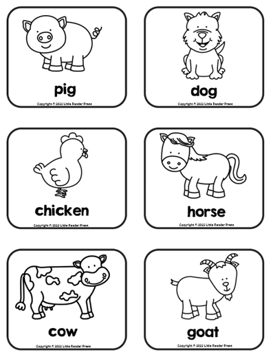 Farm animals bw flash cardsmemory game made by teachers