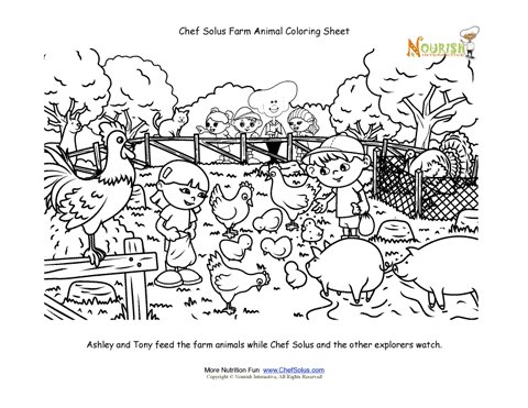 Farm animal coloring activity page for kids