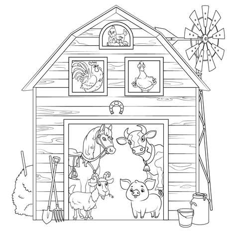 Farm barn with animals coloring page free printable coloring pages