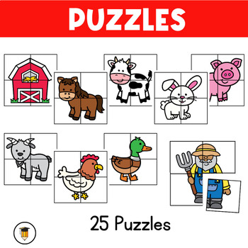 Farm animals preschool puzzles coloring pages matching movement