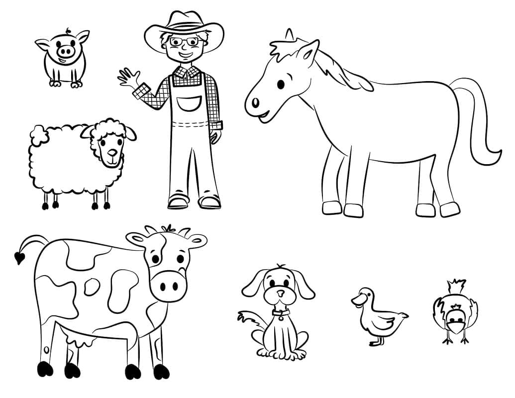 Farm animals image coloring page