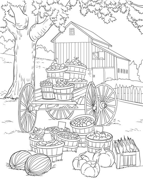 Farm handcart printable adult coloring page from manila shine coloring book pages for adults and kids coloring sheets coloring designs