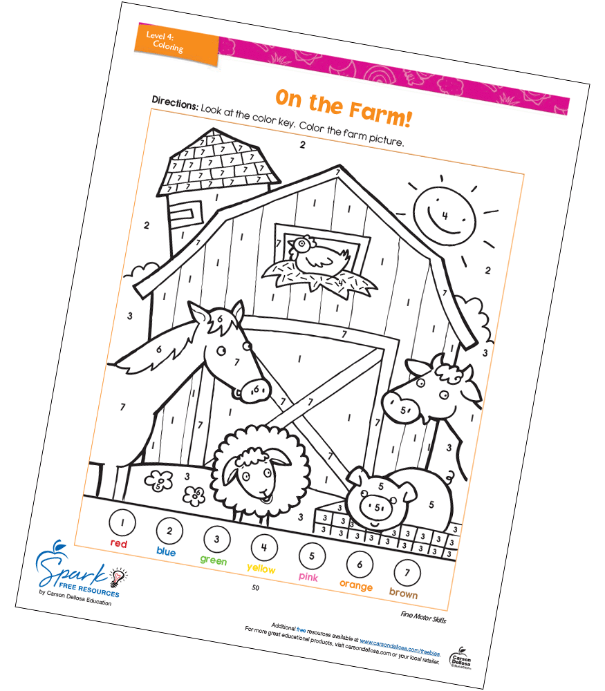 On the farm color by number free printable carson dellosa