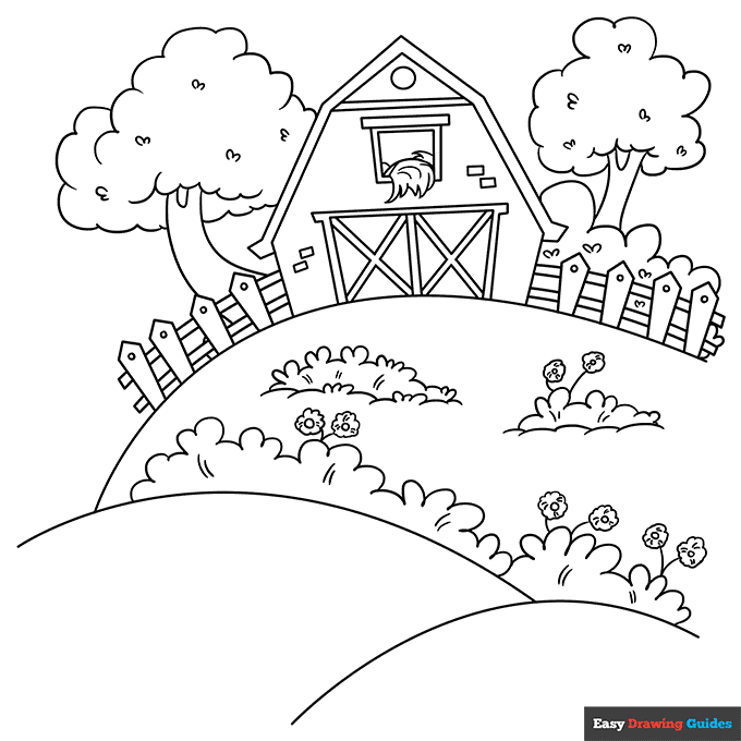 Farm coloring page easy drawing guides