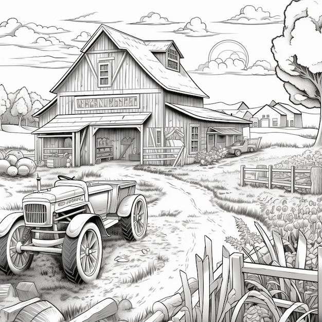 Premium ai image coloring pages for adults farm coloring pages for adults generative ai