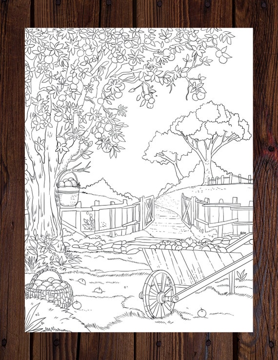 Farm tree printable adult coloring page from manila shine coloring book pages for adults and kids coloring sheets coloring designs