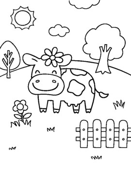 Cow in farm coloring page by catandmedigital tpt