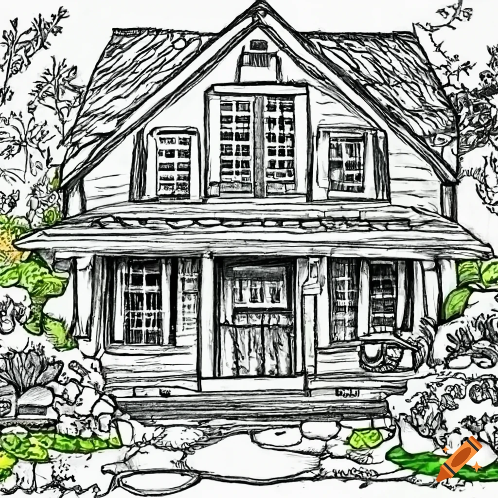 Coloring page of a farmhouse on