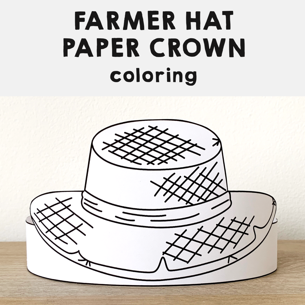 Farmer straw hat gardener paper crown printable coloring craft activity made by teachers