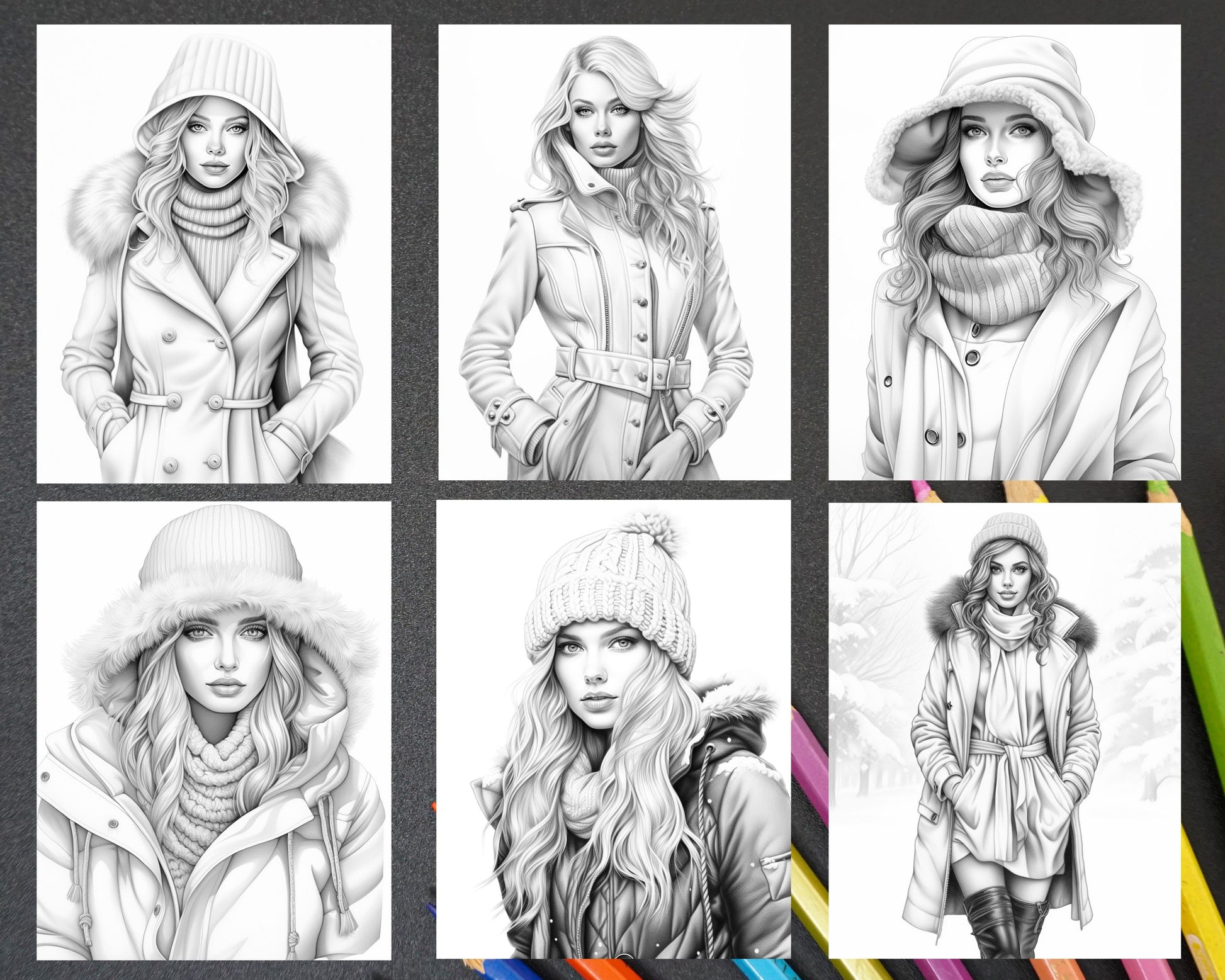 Winter fashion grayscale coloring pages printable for adults pdf f â coloring