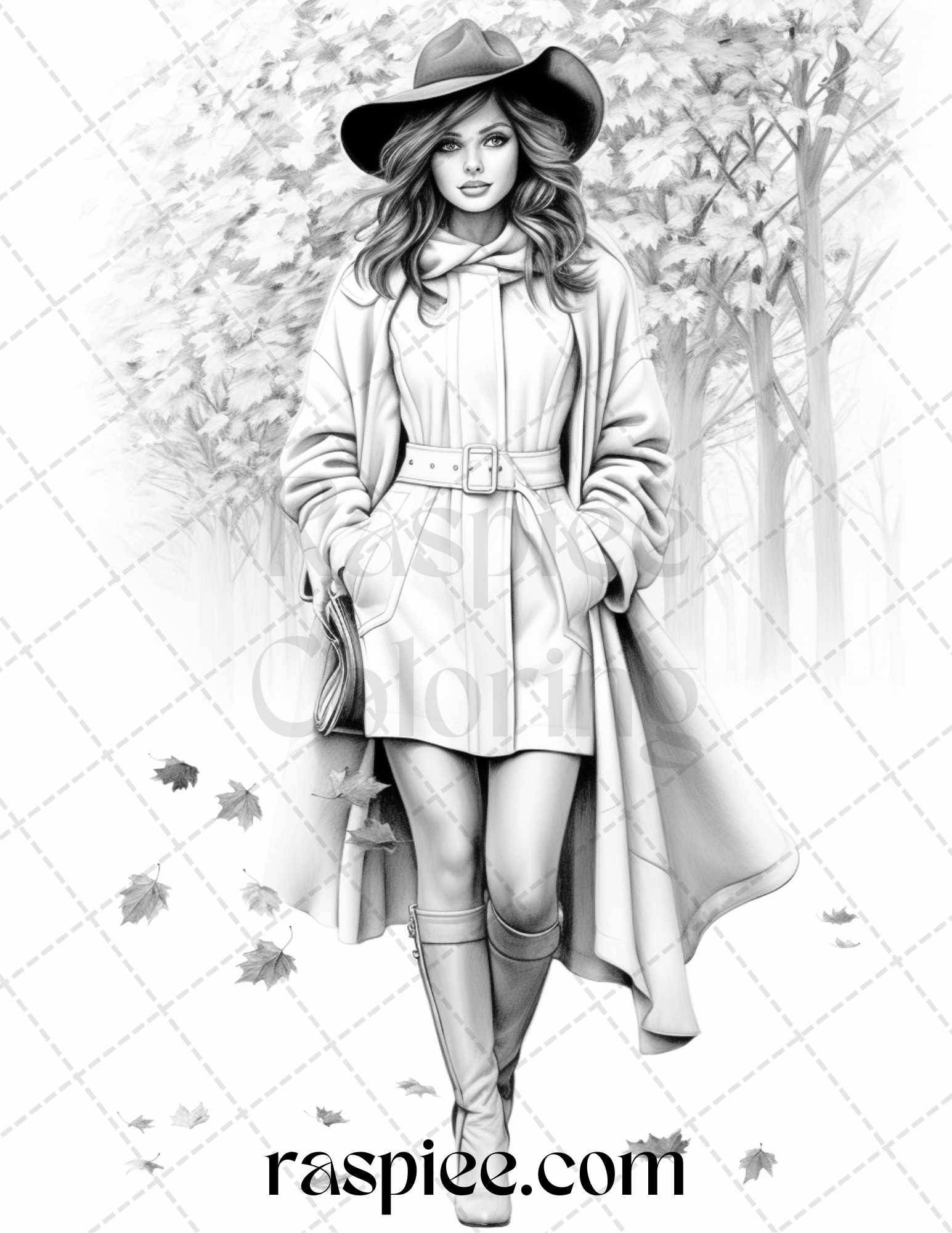 Fall fashion grayscale coloring pages for adults printable pdf fil â coloring