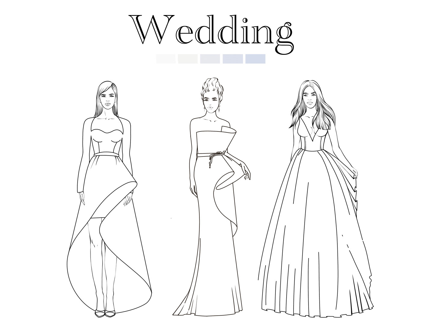 Fashion coloring dress wedding