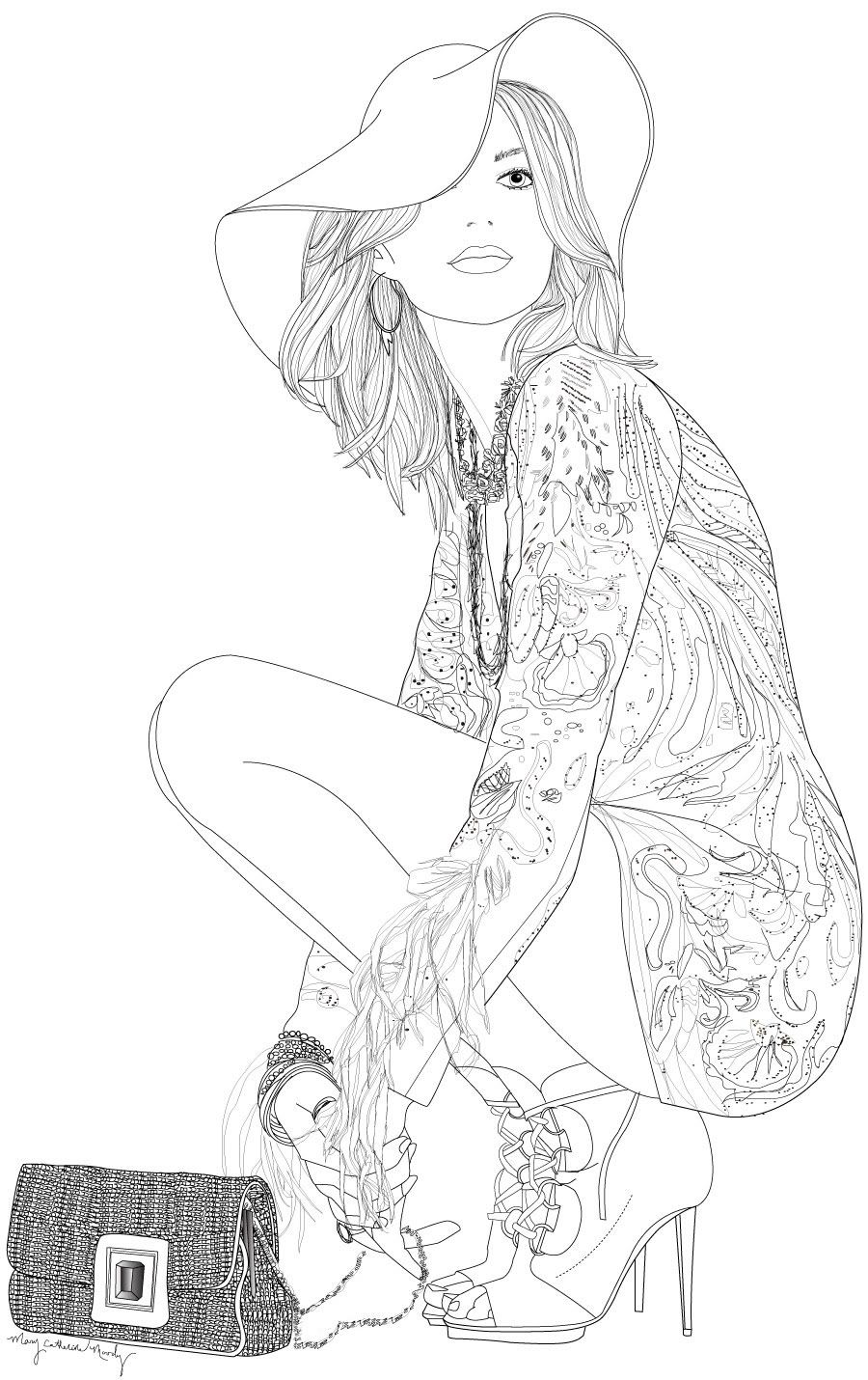 Fashion adult coloring page people coloring pages coloring pages for girls fashion coloring book