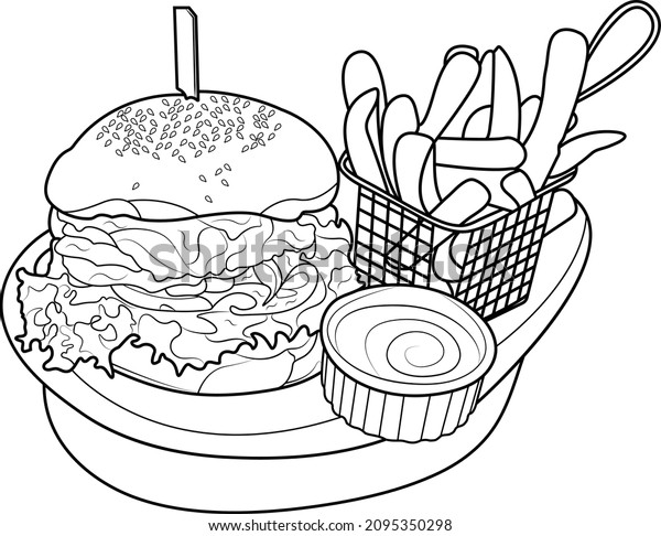 Yummy fast food coloring pages kids stock vector royalty free