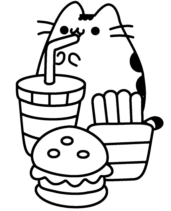 Pusheen coloring page hamburger