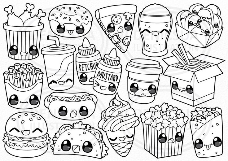 Fast food clipart kawaii food vector fast food party take away food food illus digital download png line clip art sticker printable