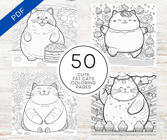 Kdp interior cute fat cats coloring pages x printable pdf kids coloring book mercial use activity book