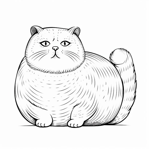 Chunky cat cartoon printable clip art illustration fat pet cat sticker stencil coloring page tattoo wall decor download now