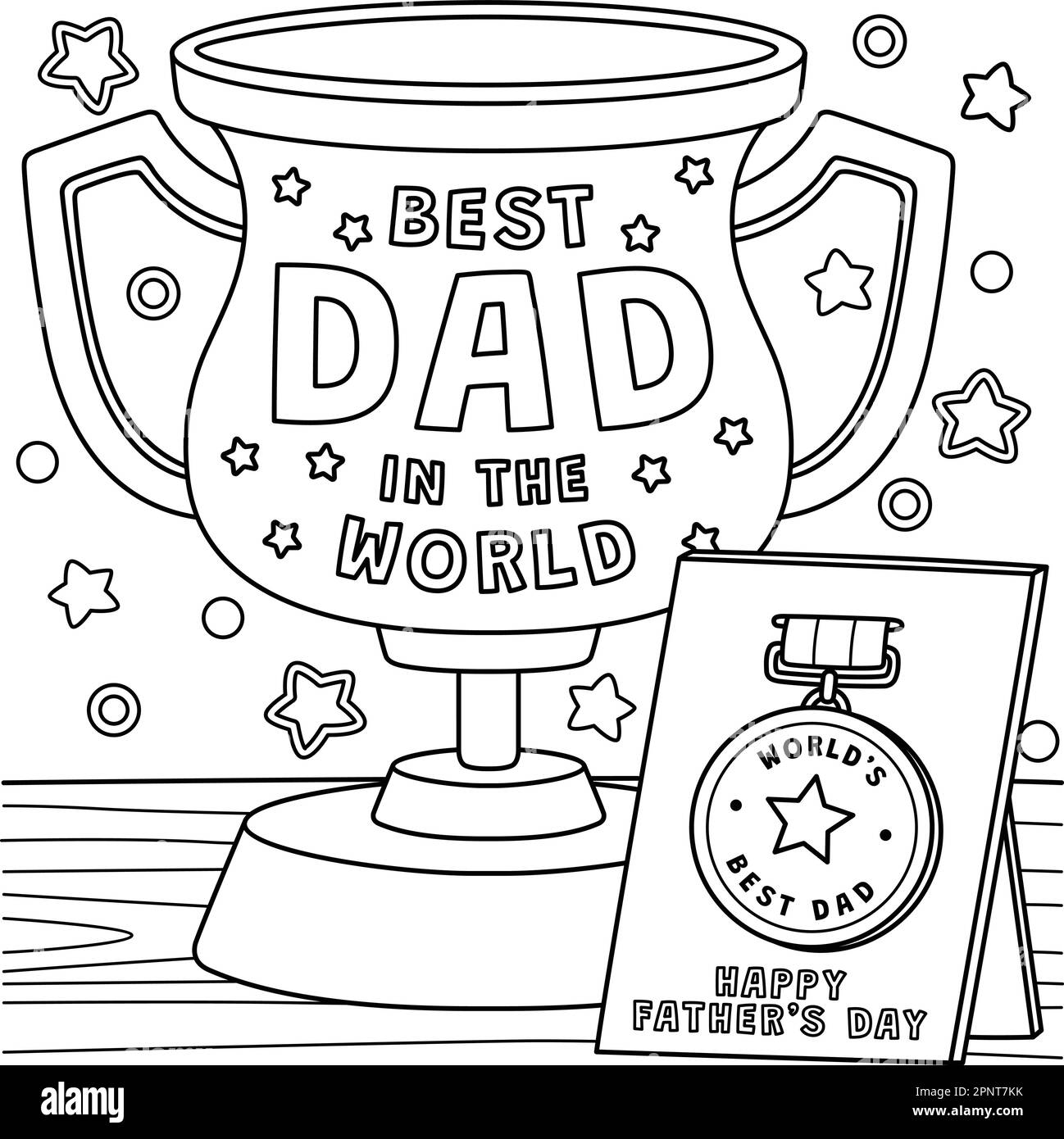 Fathers day trophy and medal coloring page stock vector image art