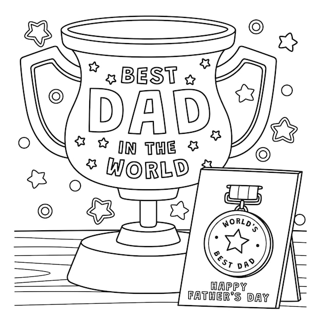 Premium vector fathers day trophy and medal coloring page