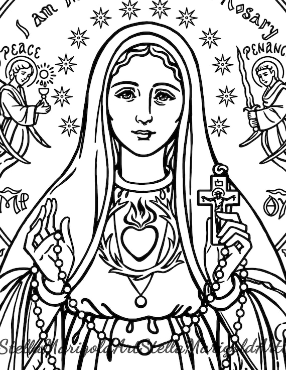 Digital download our lady of fatima coloring page