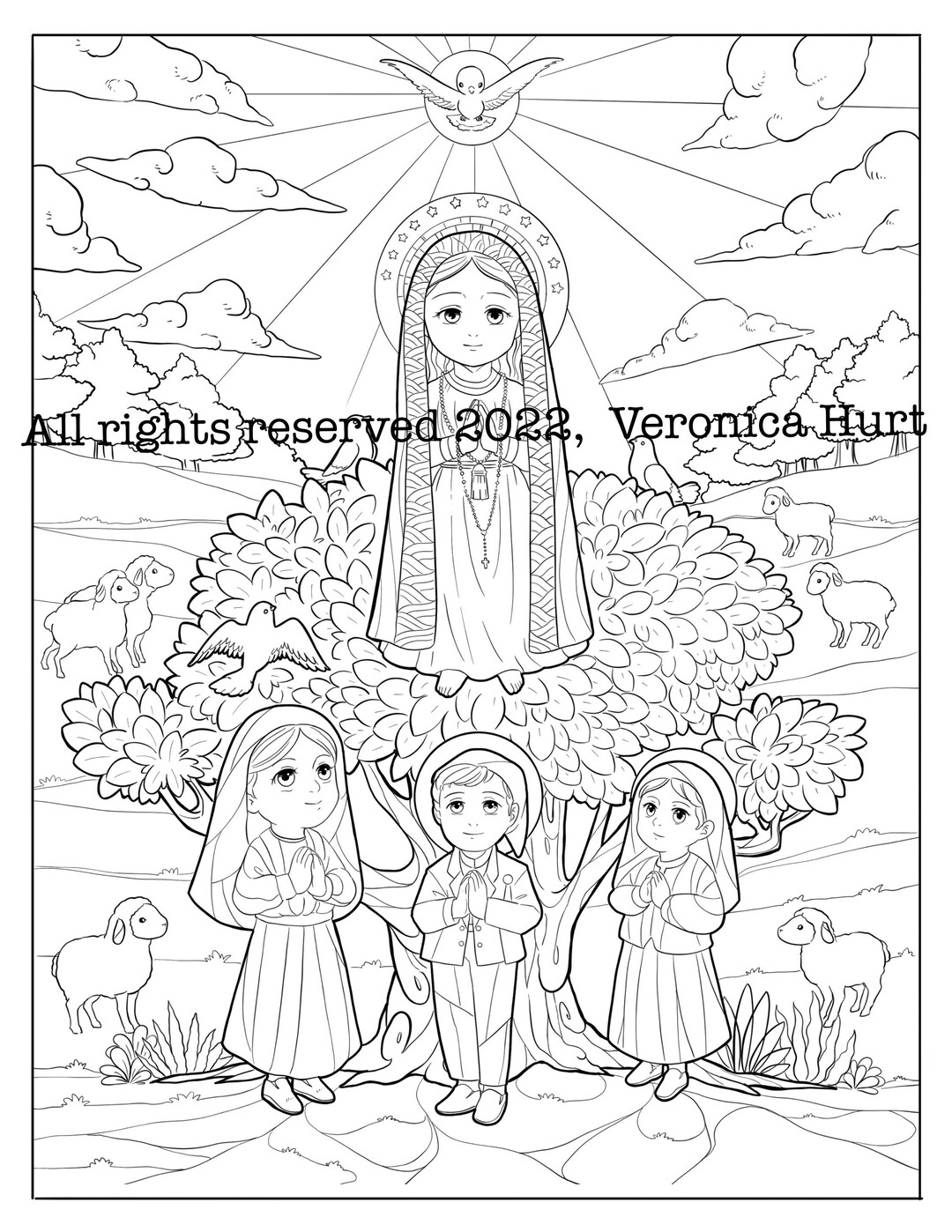 Our lady of fatima coloring page saints francisco and jacinta marto coloring page for kids and adults instant download