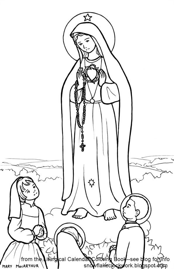 Snowflake clockwork our lady of fatima coloring page and missions coloring pages catholic coloring lady of fatima