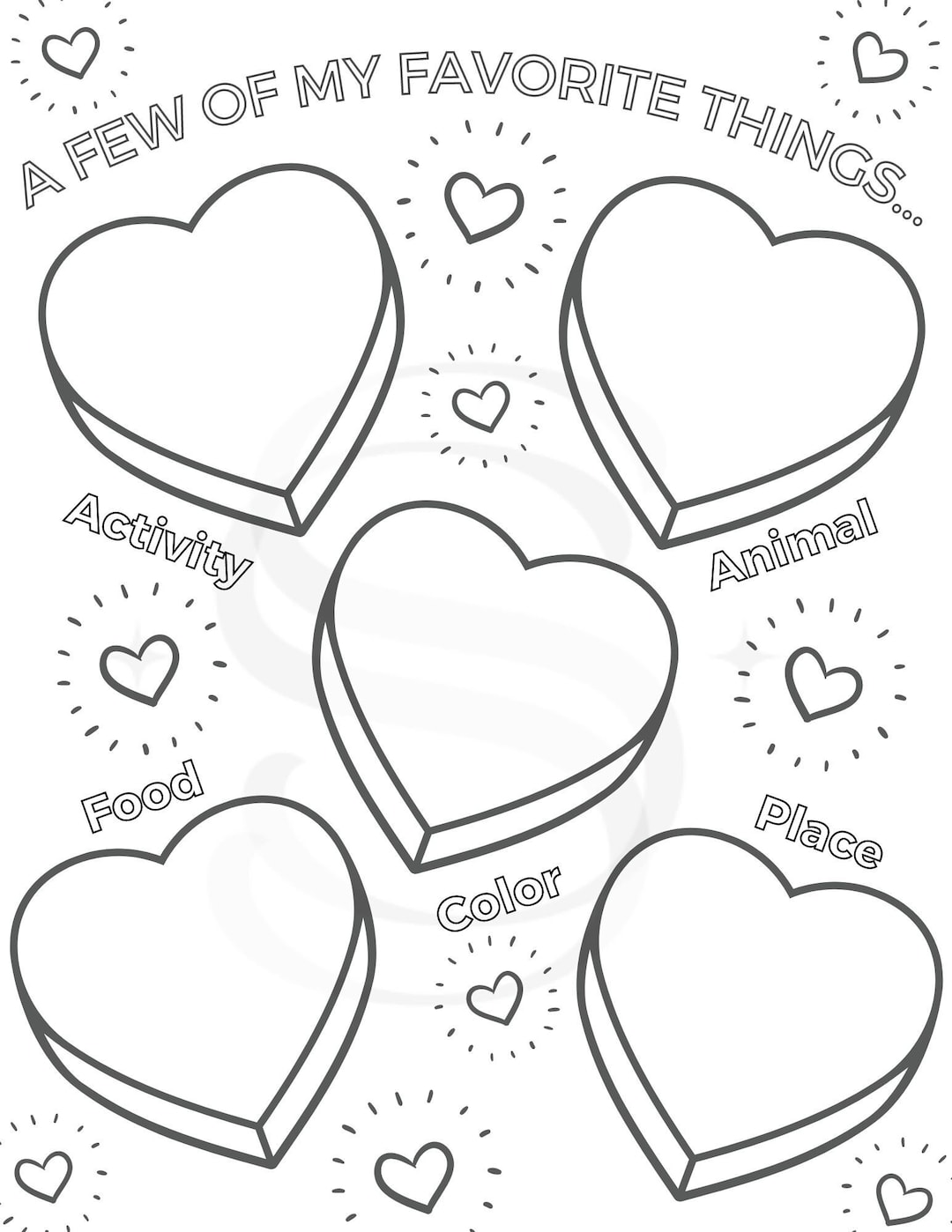 A few of my favorite things worksheet about me worksheet prek activity sheet coloring pages printable digital download