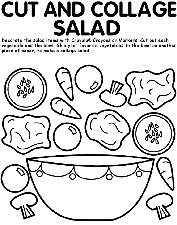 Cut and collage salad coloring page