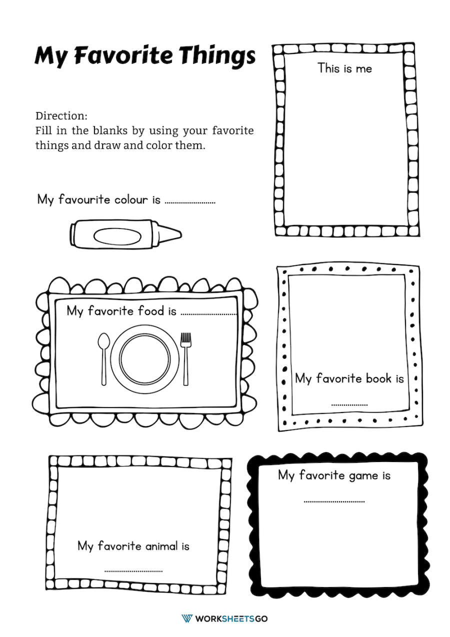 My favorite things worksheets