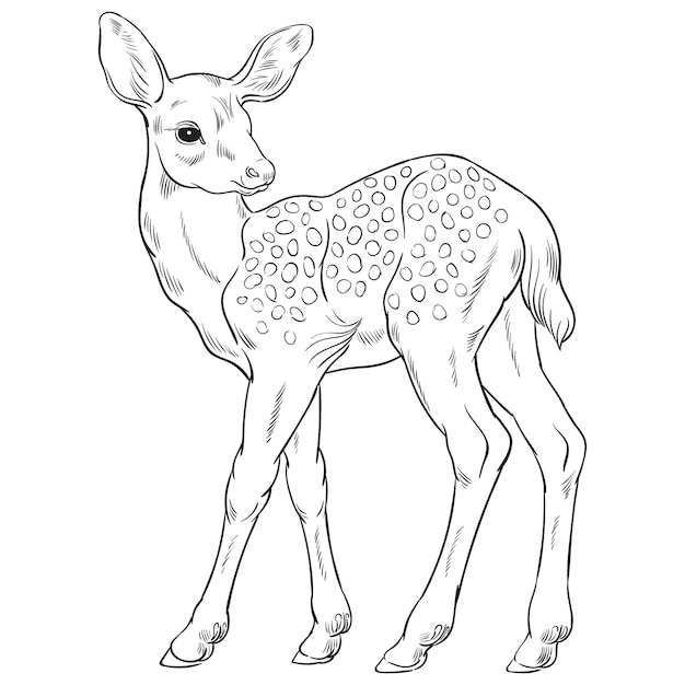 Premium vector vector illustration of fawn black and white baby deer for coloring pages