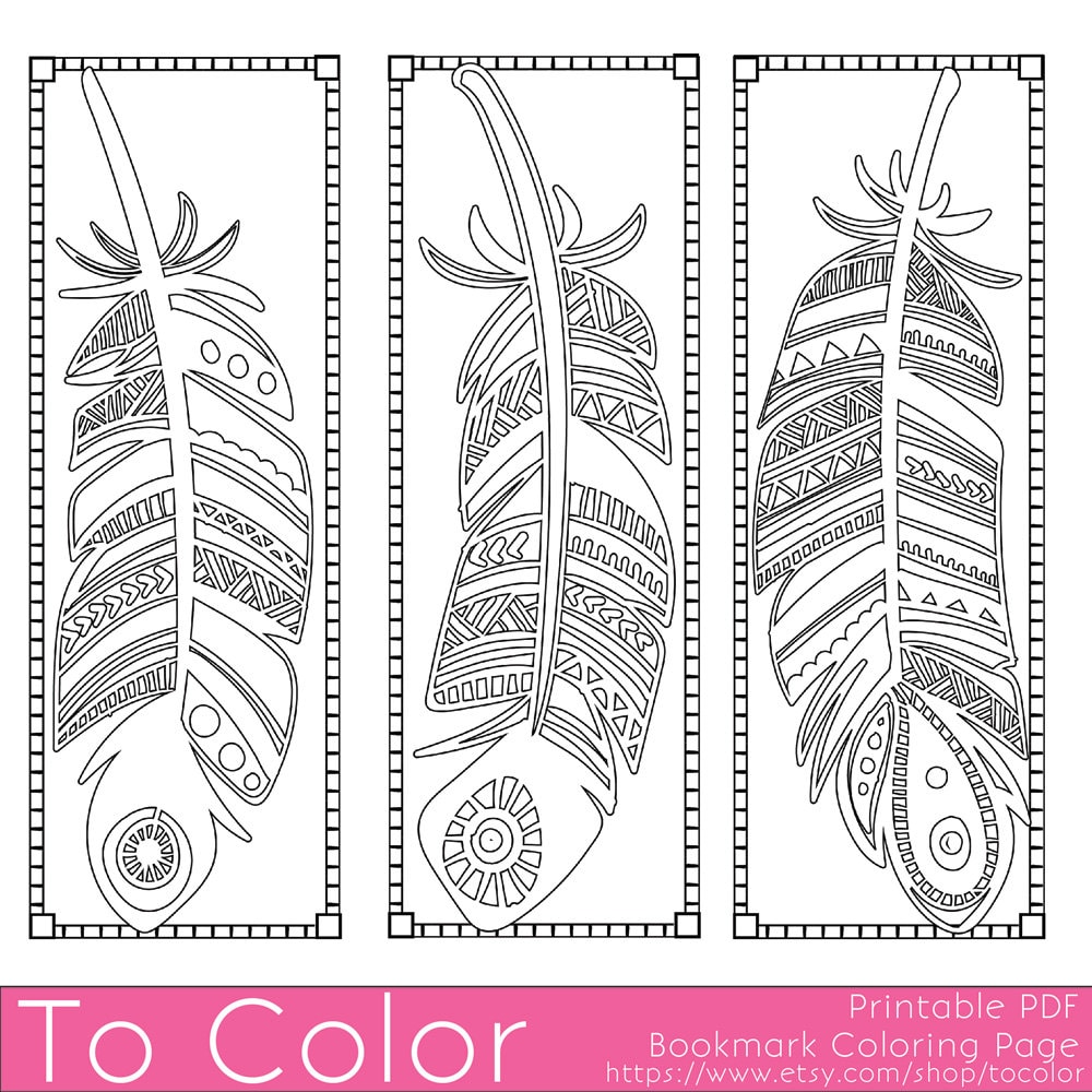 Printable feathers coloring page bookmarks for adults pdf