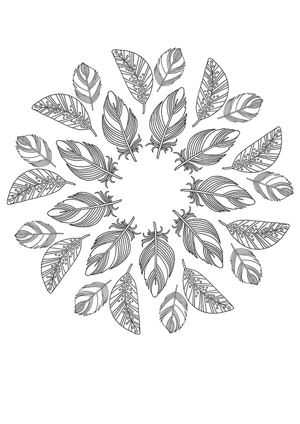 Free colouring poster feather mandala