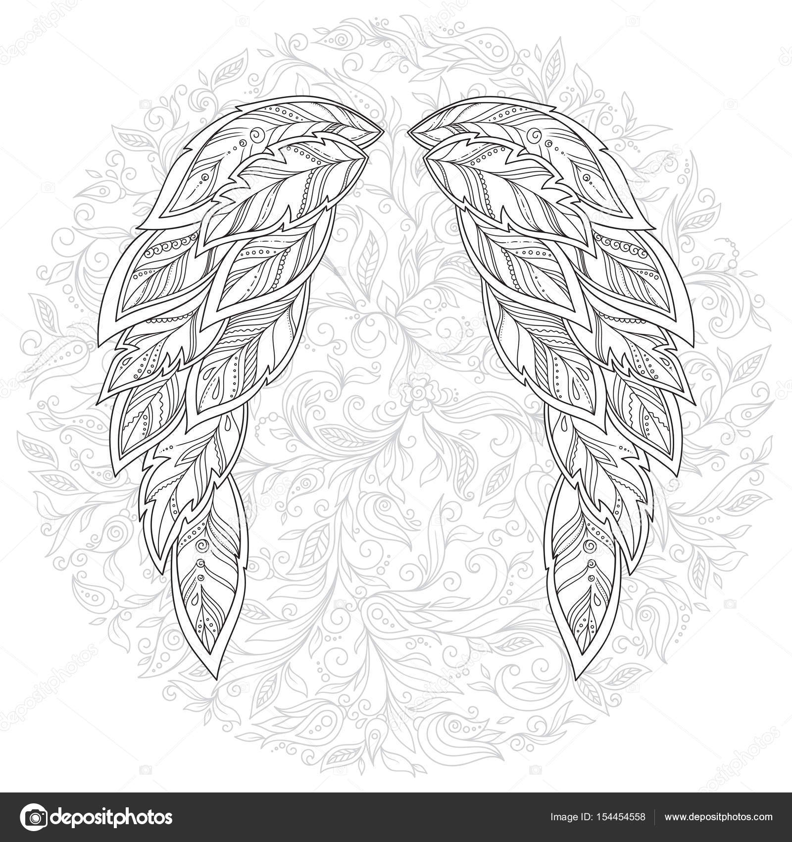 Wings feather pattern for coloring book stock vector by karpenyuk