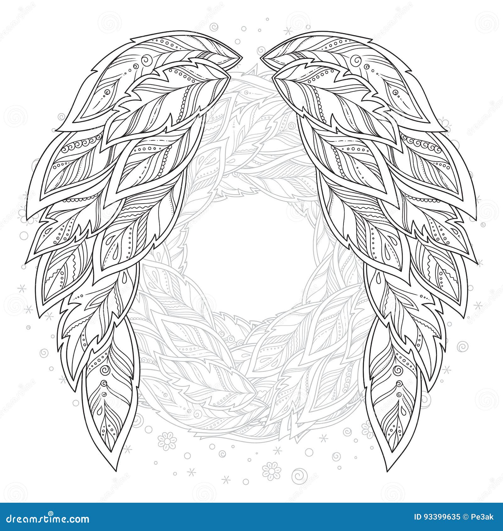 Wings feather pattern for coloring book stock vector