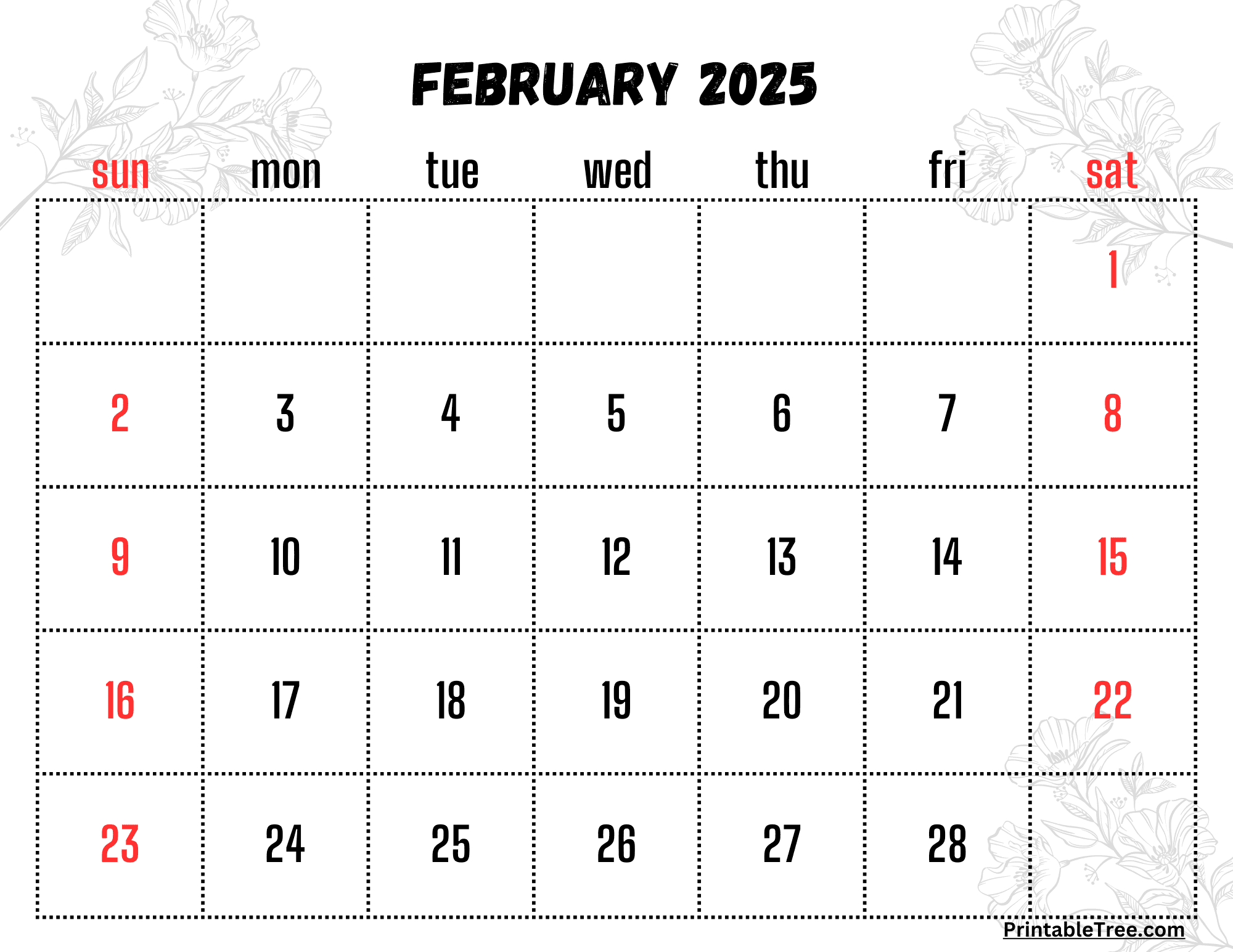 February calendar printable pdf template with holidays