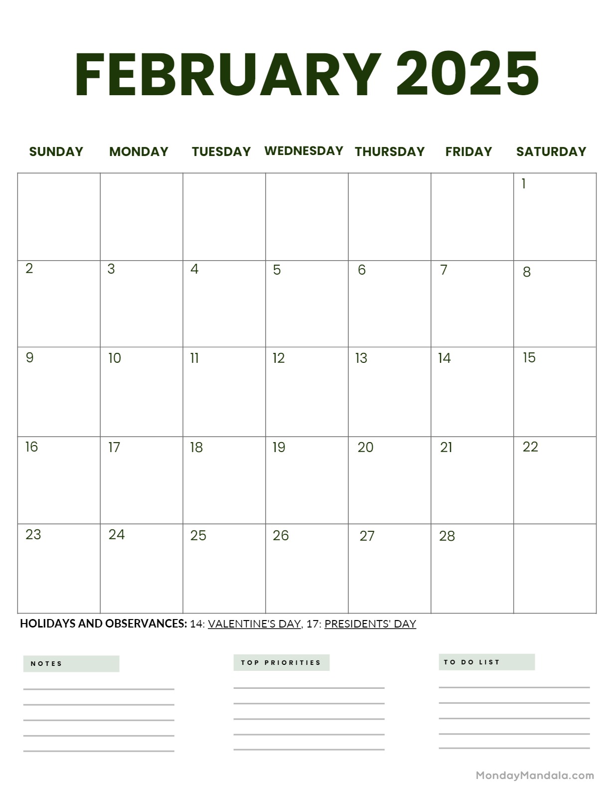 February calendar free pdf printables