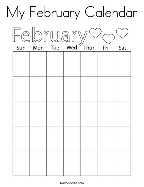 My february calendar coloring page