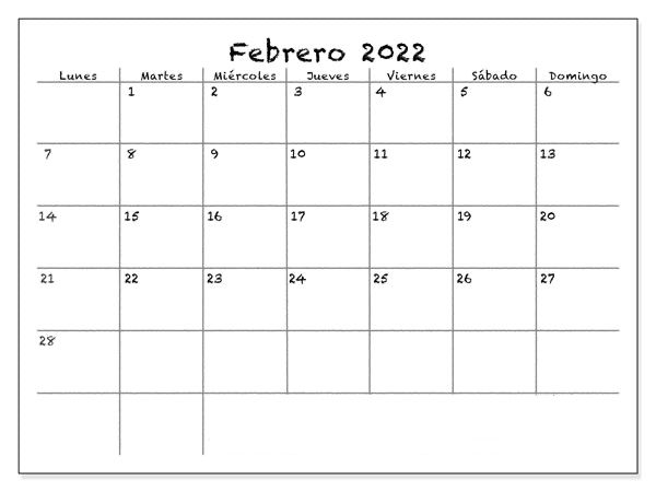Gratis calendario febrero para imprimir