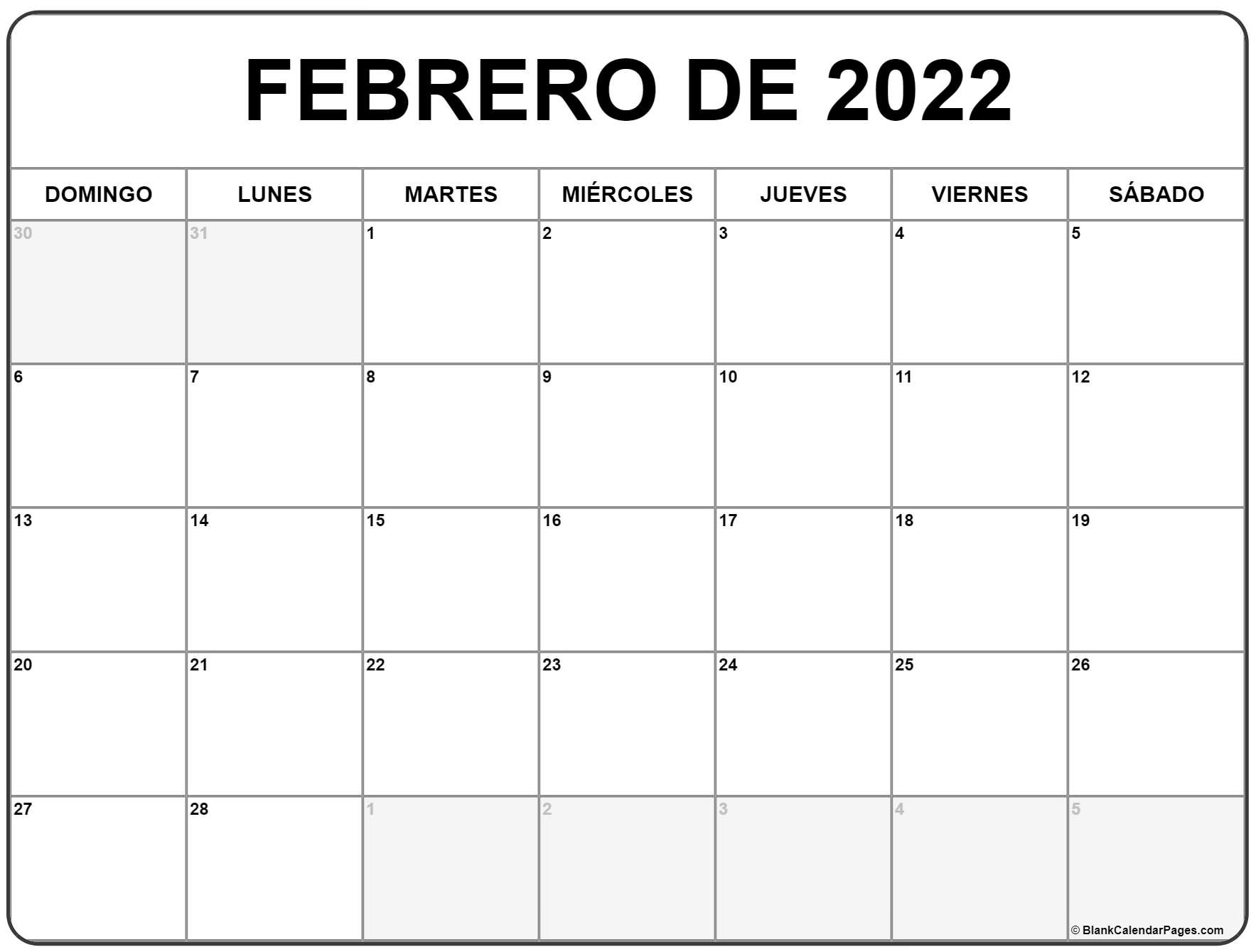 Febrero de calendario gratis calendario febrero