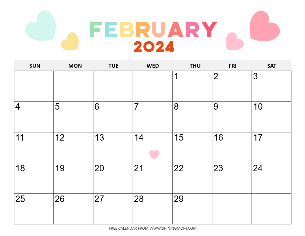 Free printable february calendar with holidays