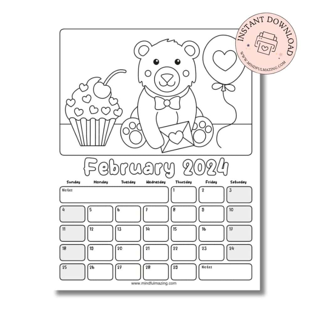 Free printable coloring calendar for kids in â