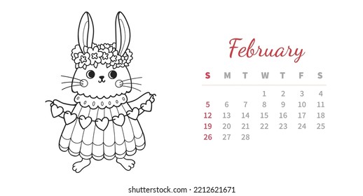 February horizontal calendar page cute stock vector royalty free