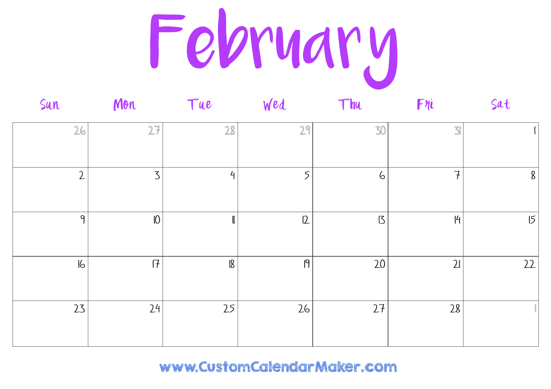 February printable calendar free templates pdf