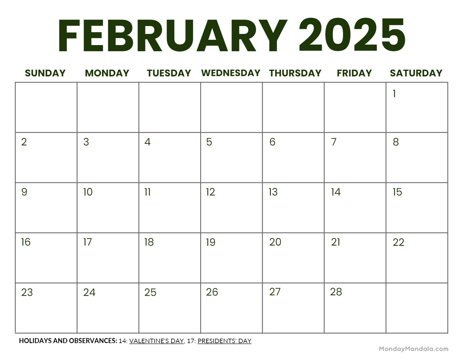 February calendar free pdf printables