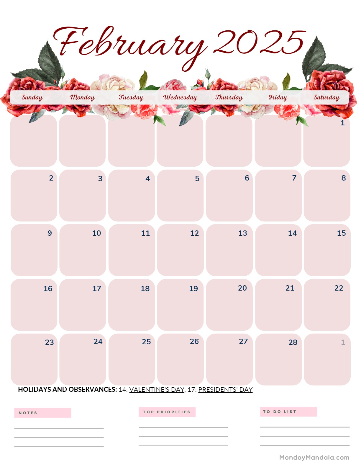 February calendar free pdf printables