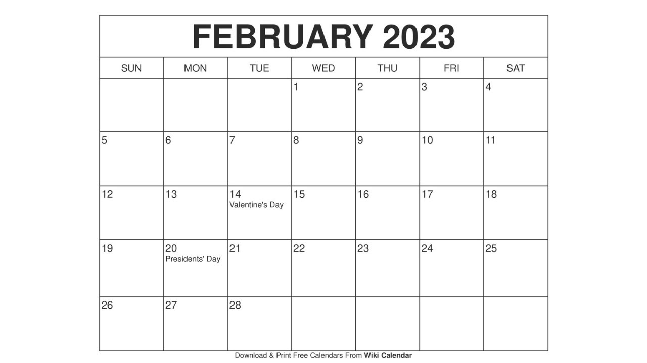 Printable february calendar templates with holidays