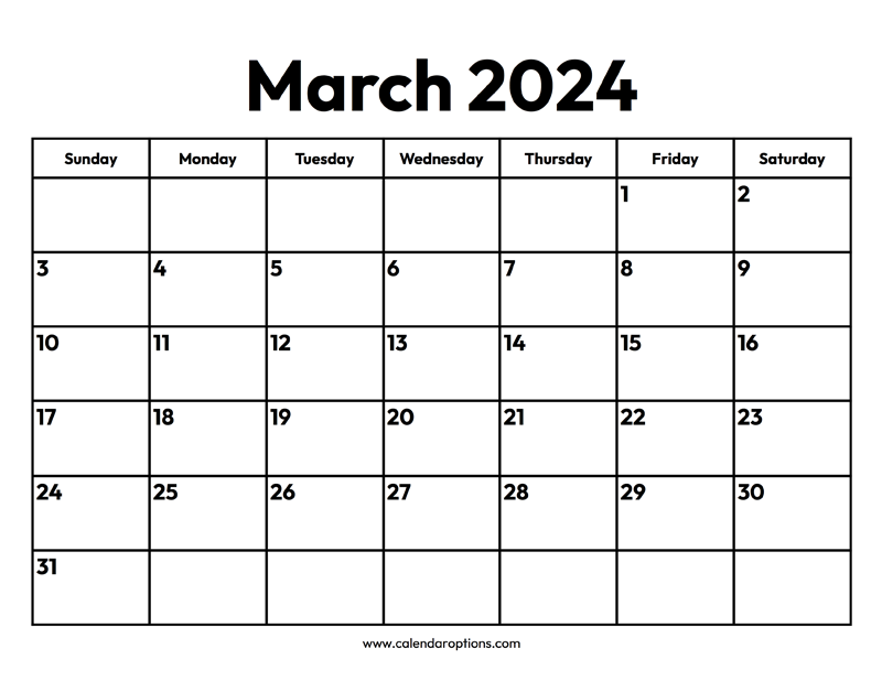 March calendar â calendar options