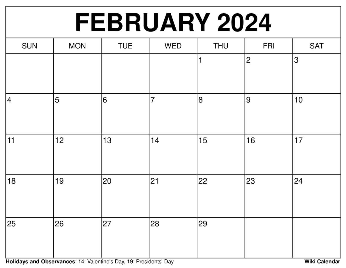 Printable february calendar templates with holidays